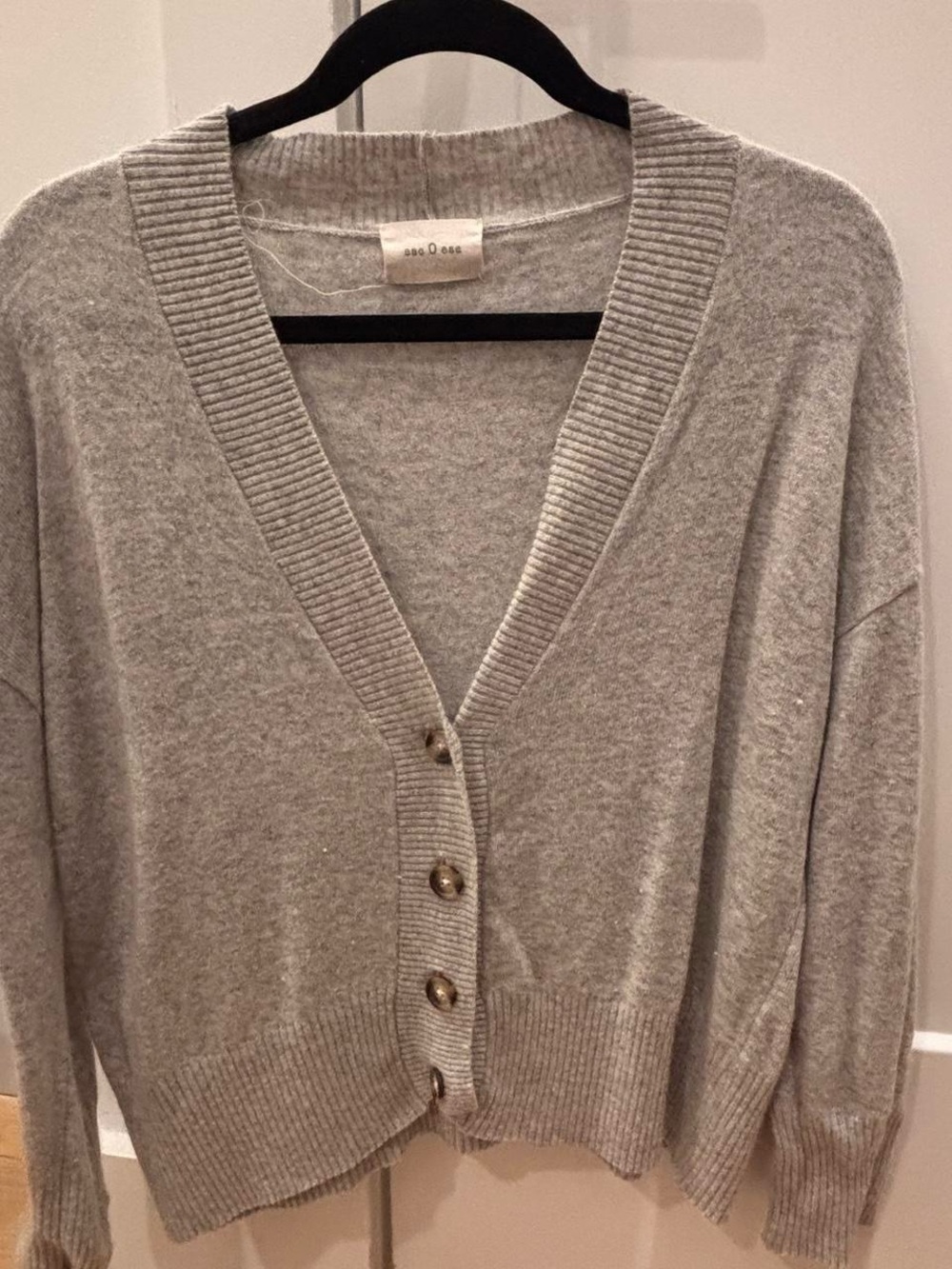 Light Gray V-Neck Button Cardigan Sweater